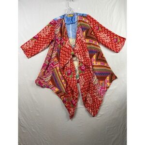 Benares Kimono Cardigan Womens Small Multicolor Patchwork Floral Topper Cottage